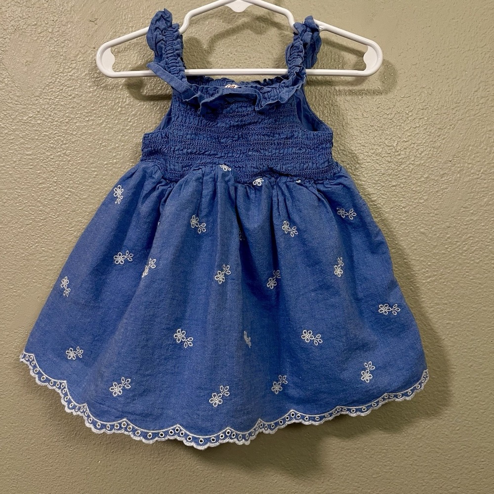 Cat & Jack Baby Sundress Embroidered Floral Cotton Blue Ruffles Size 18 Months